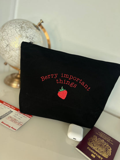 ‘Berry Important Things’ canvas accessory bag
