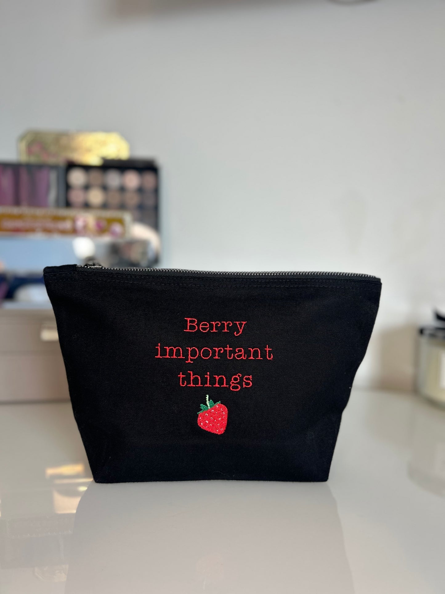 ‘Berry Important Things’ canvas accessory bag