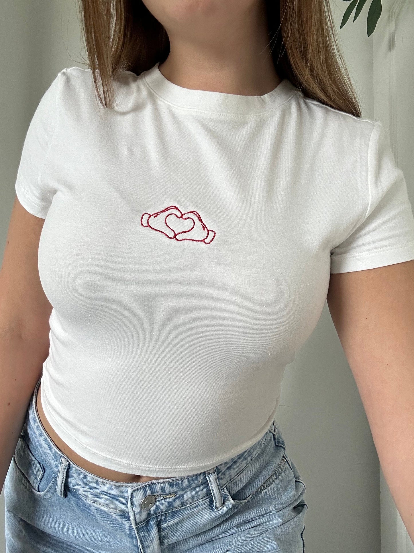 Mickey Mouse heart hands embroidered baby tee /T-shirt