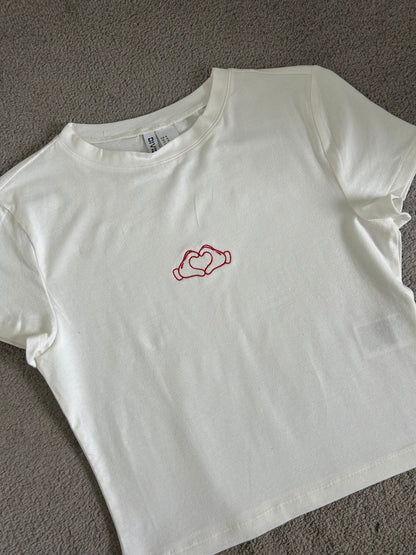 Mickey Mouse heart hands embroidered baby tee /T-shirt