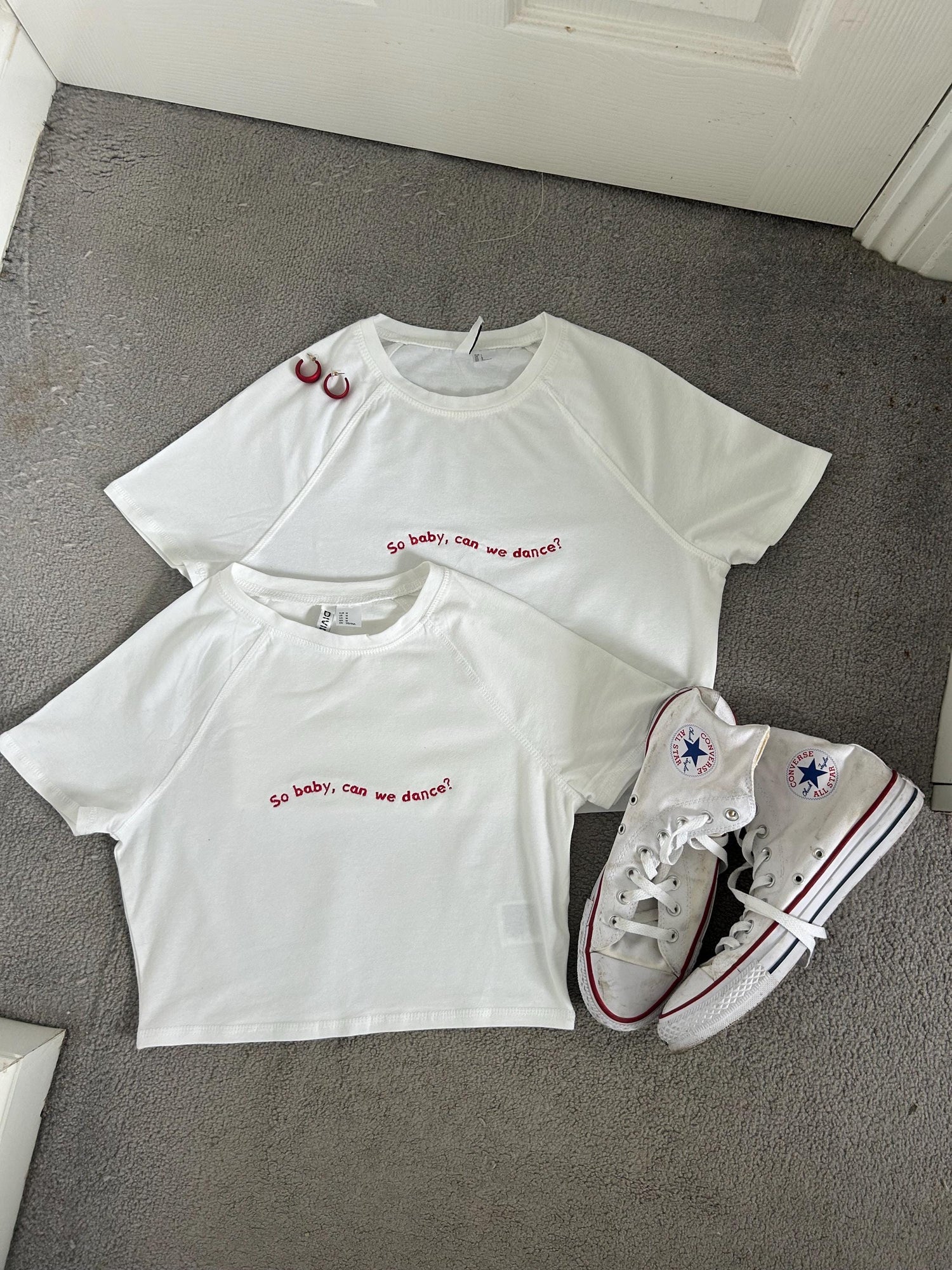 Custom lyrics/phrase embroidered T-shirt or baby tee