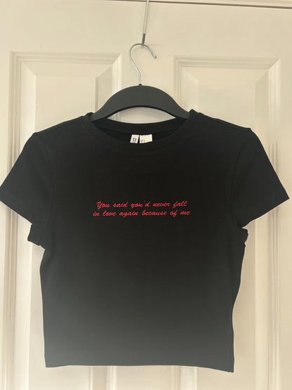 Custom lyrics/phrase embroidered T-shirt or baby tee