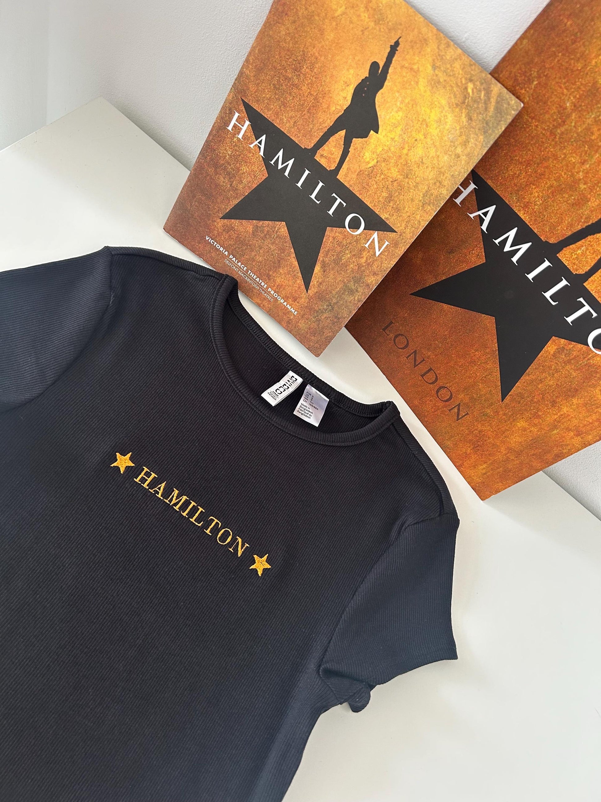 Hamilton musical inspired baby tee, t-shirt, embroidered